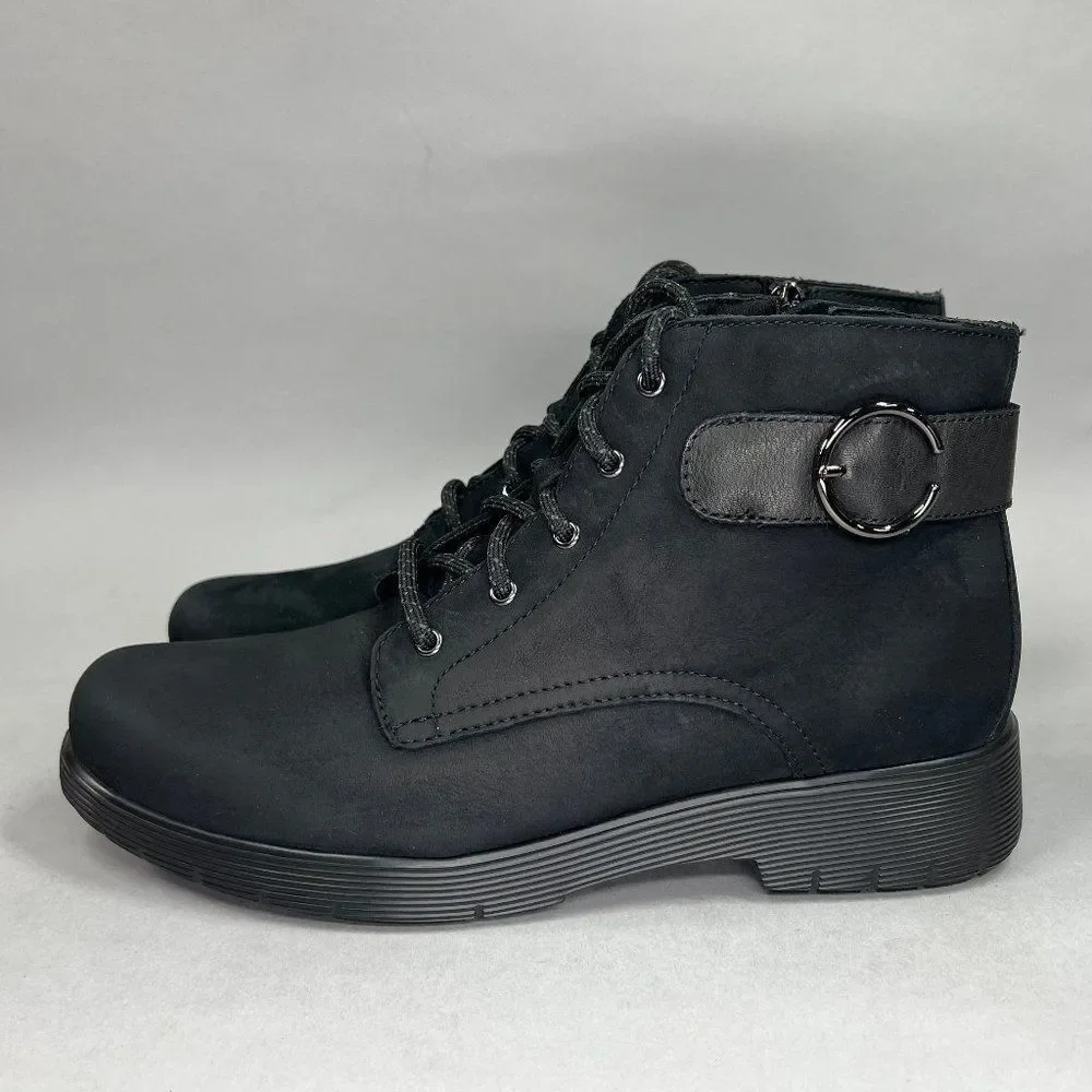 Munro Buckley Boots Women's Size 8.5 Black Nubuck Leather Lace Up Buckle Combat - Picture 4 of 12